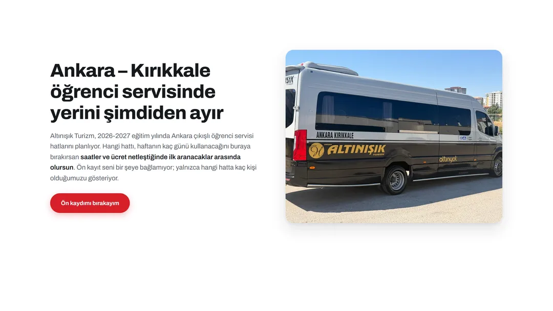 Altınışık Turizm öğrenci servisi ön kayıt sitesi