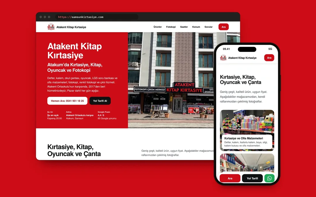 Atakent Kitap Kırtasiye web sitesi masaüstünde ve telefonda